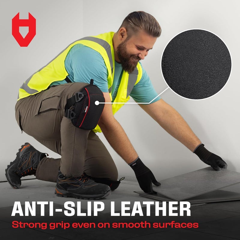 NoCry Flooring Knee Pads for Men with Extra-Wide Gel & Thick Foam Cushion — Floor-Safe Anti-Slip Leather Kneepads for Construction Work with Reinforced Adjustable Straps and Military-Grade Rivets - Image 4